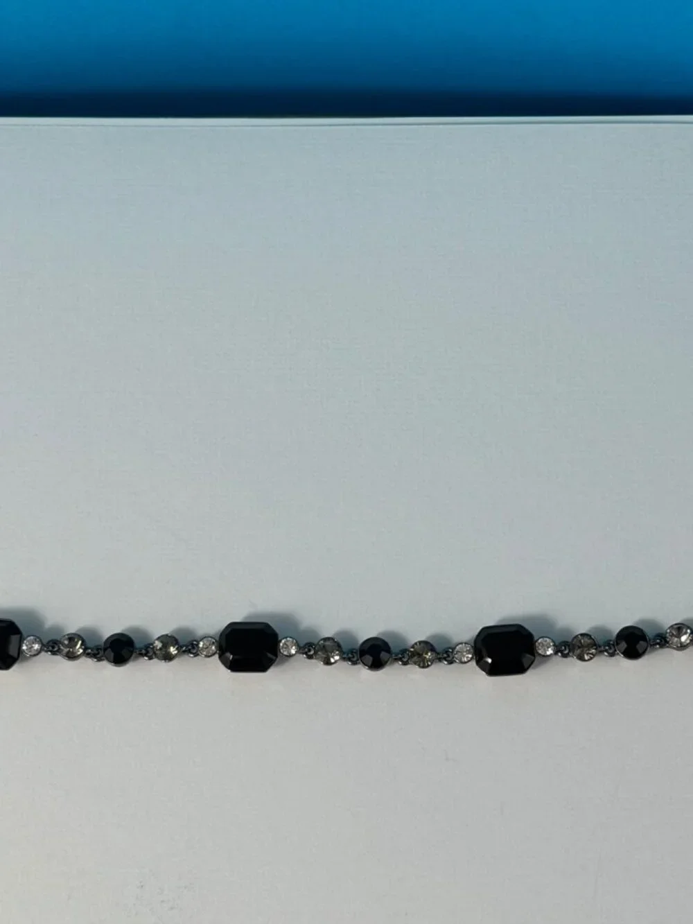 Givenchy Gunmetal Tone Black & Clear Crystal Link Bracelet 7